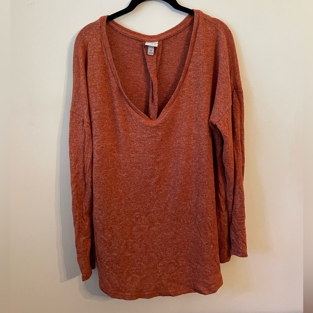 a new day Women's Deep V-Neck Long Sleeve Top - Burnt Orange